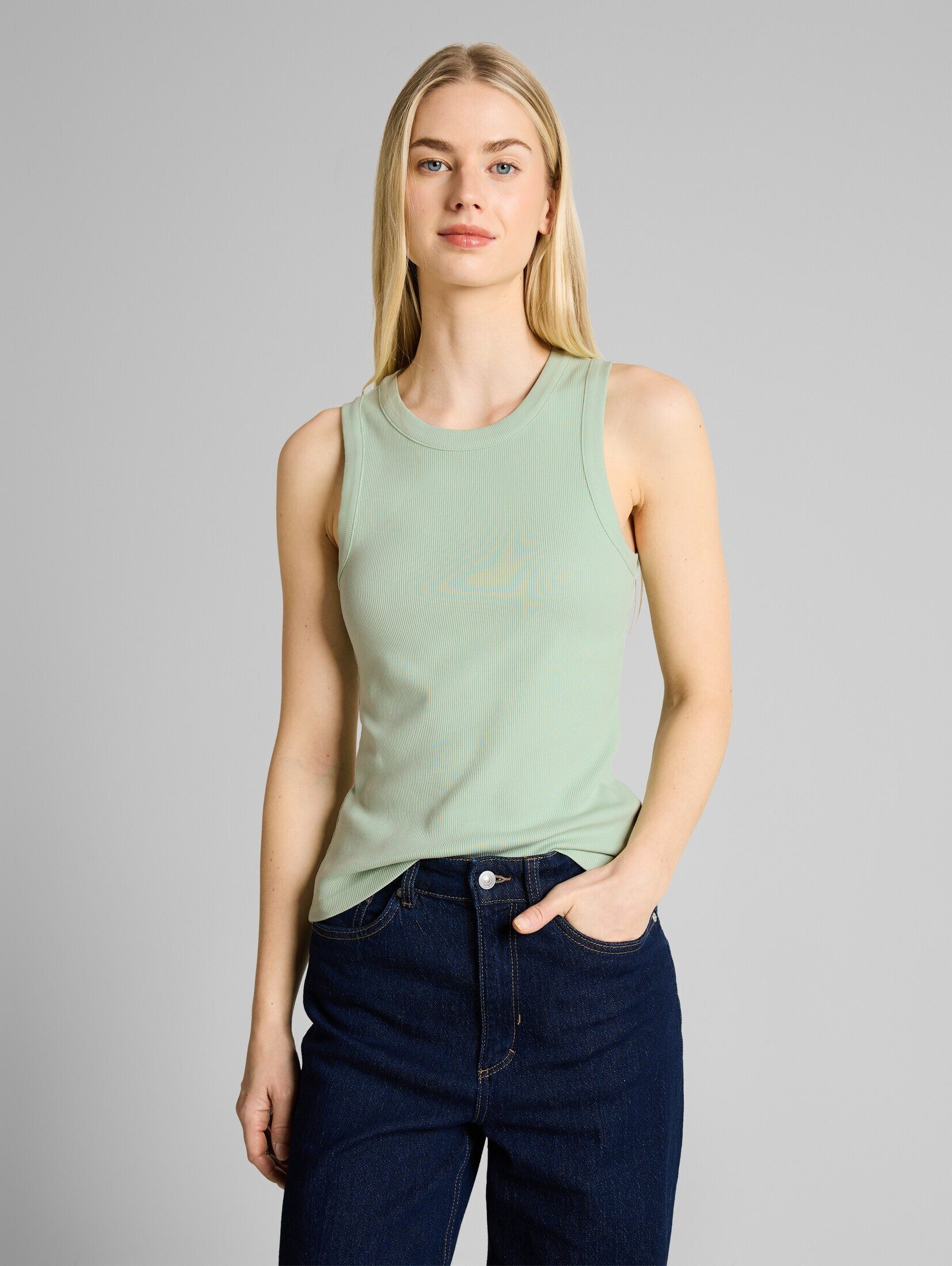 TOM TAILOR Denim Trägertop T-Shirt (im Einserpack) Slim Fit Top mit Rippstruktur