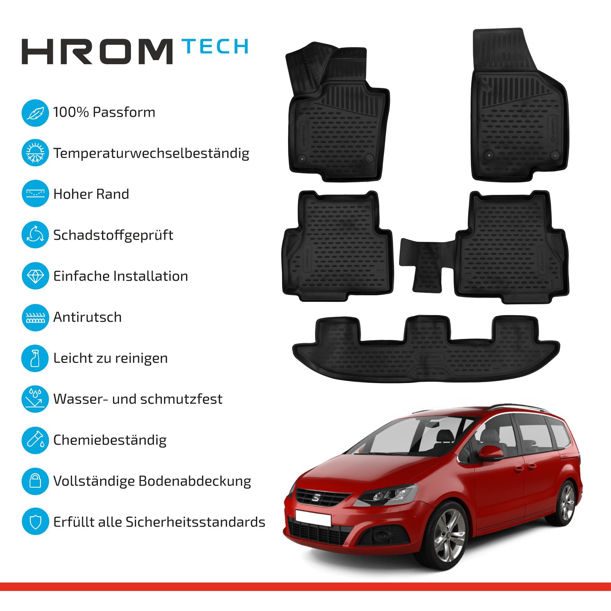 Auto-Fußmatten Passgenaue 3D ELEMENT Fussmatten für SEAT Alhambra, 2017->, 5 tlg