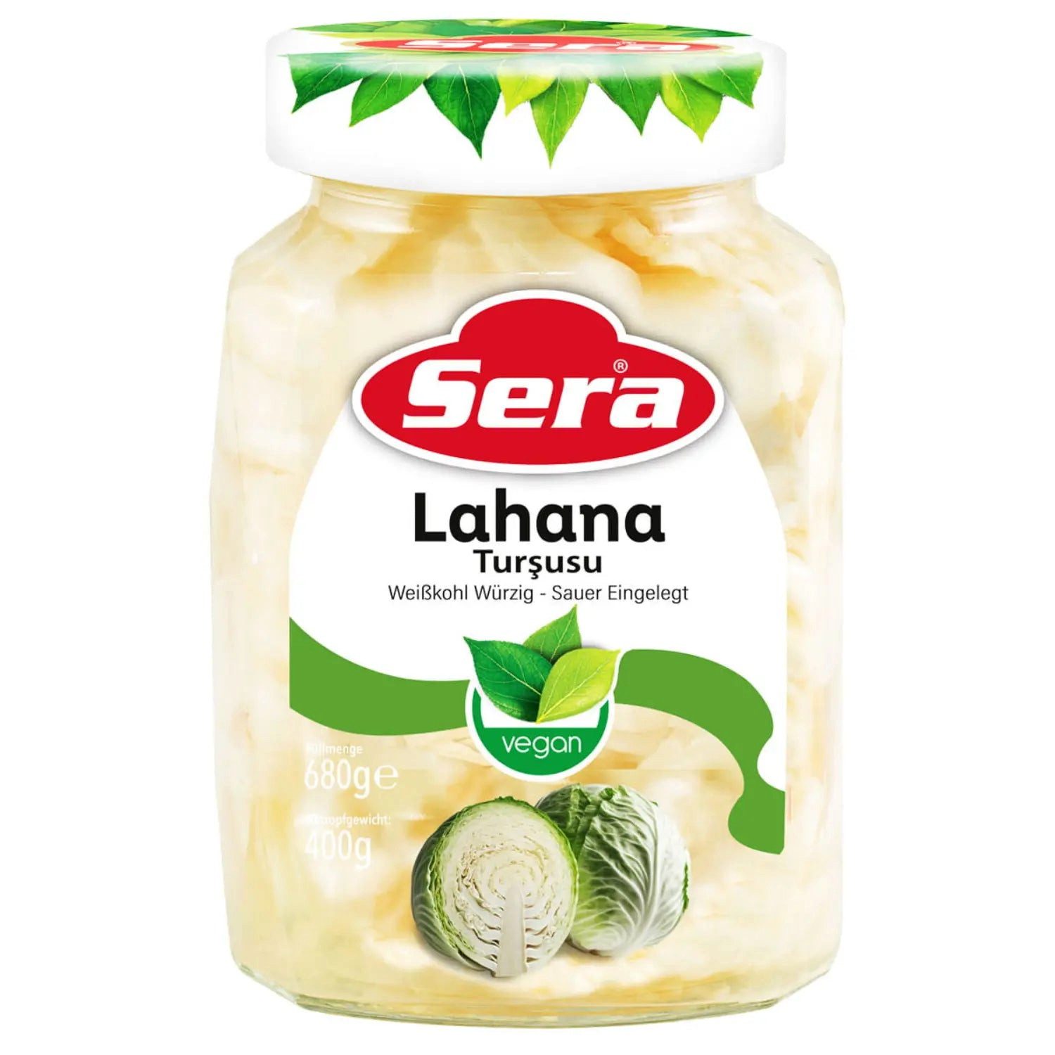 SERA FOOD Antipasti Sera Eingelegter Weißkohl 680g, 1 x 680,00 g, Knackig & Würzig-Sauer