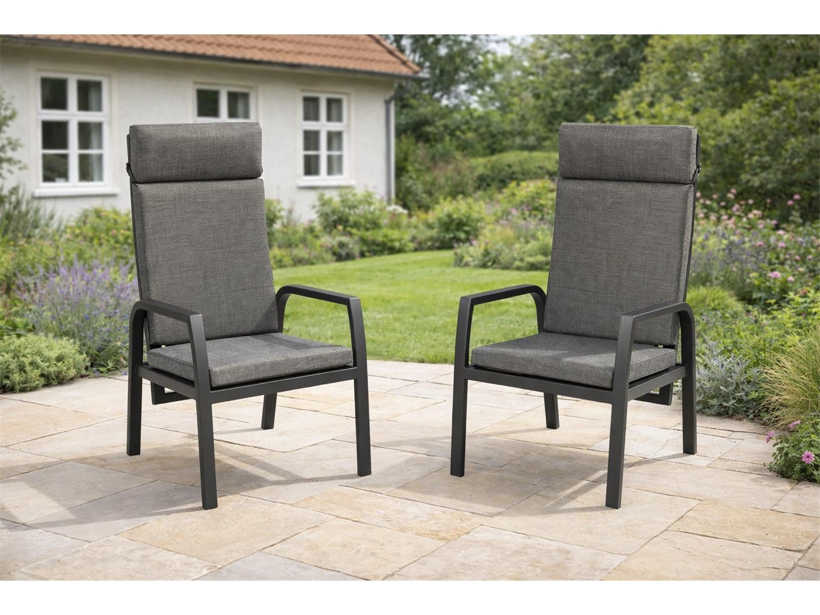 Green Spirit Gartenstuhl »Denver« 2er Set Gartensessel Alu Armlehnen Hochlehner Stühle Sessel (Set, 2 St), Aluminium, wetterfest - Garten, Terrasse, Balkon