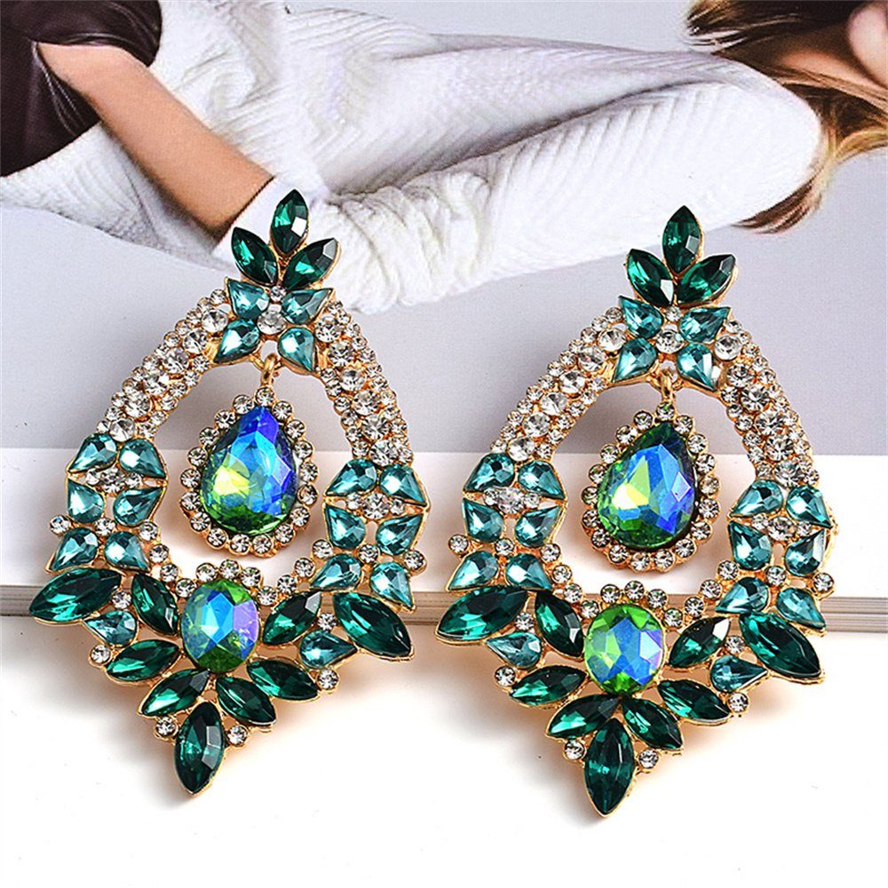 Ohrringe modische Frauen Paar Strassstein-Ohrringe, Ohrhänger Dekorative für Grün