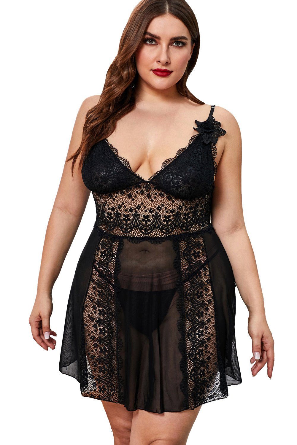 Organza Lingerie Negligé Plus Size mit toller Passform und Spitzendetails, Dessous große Größen – Bild 4 von 5