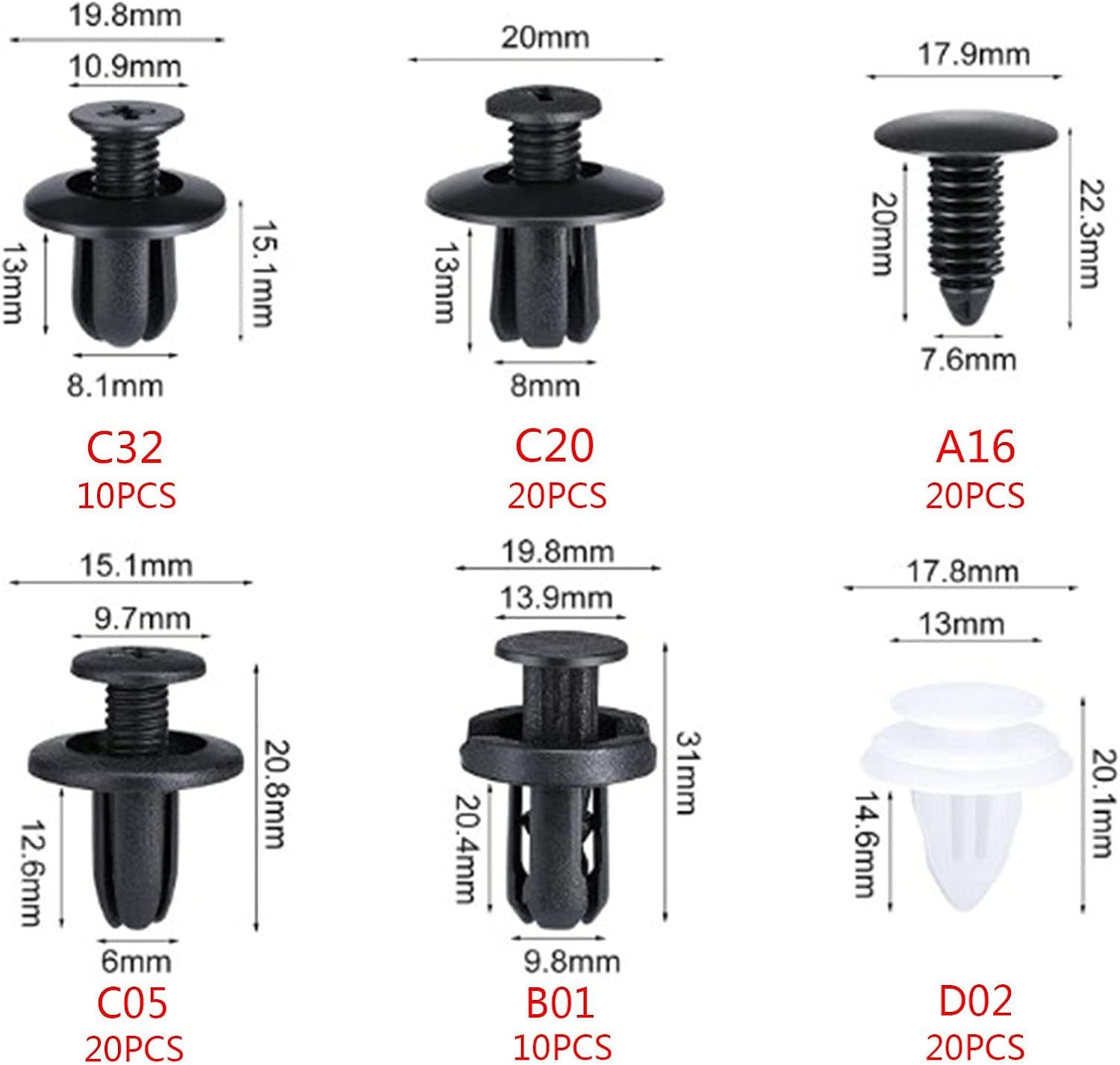 FELIXLEO 100 Stück Auto Befestigung Clips Universal Plastikschrauben Set Wischbezug (1-tlg) – Bild 2 von 5