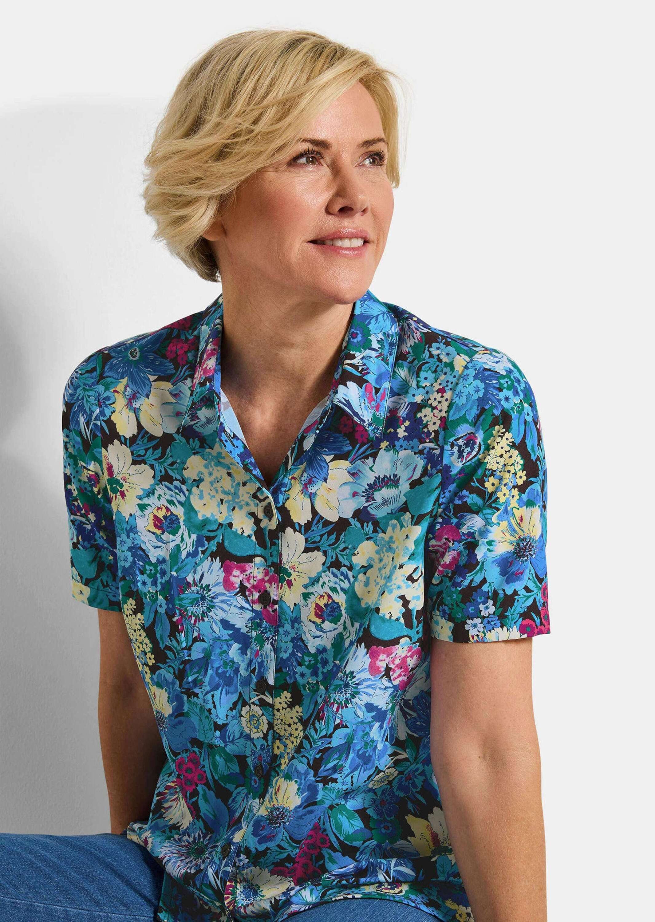 GOLDNER Hemdbluse Blusenshirt mit floralem Print Druckbluse mit Hemdkragen, Knopfleiste und Halbarm – Bild 4 von 5