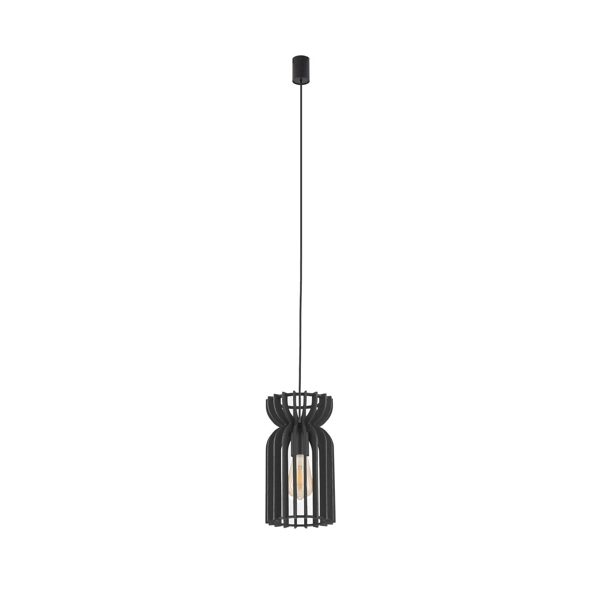 Licht-Erlebnisse Pendelleuchte LOZORNO, ohne Leuchtmittel, Metall Holz E27 rund D: 16 cm H: max. 160 cm Schwarz Skandinavisch