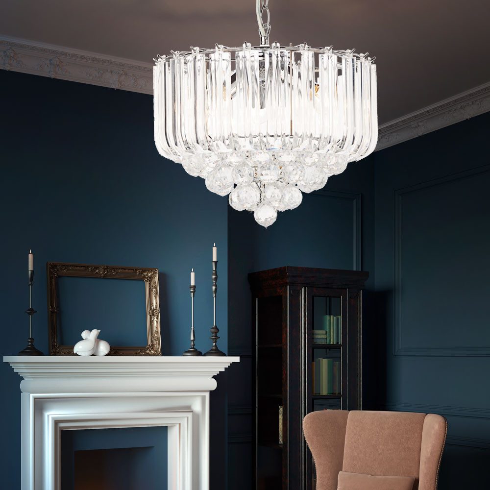 GLOBO LIGHTING Kronleuchter, Leuchtmittel nicht inklusive, Kristall Hänge Leuchte Chrom Pendel Luster Decken Lampe Wohn Zimmer