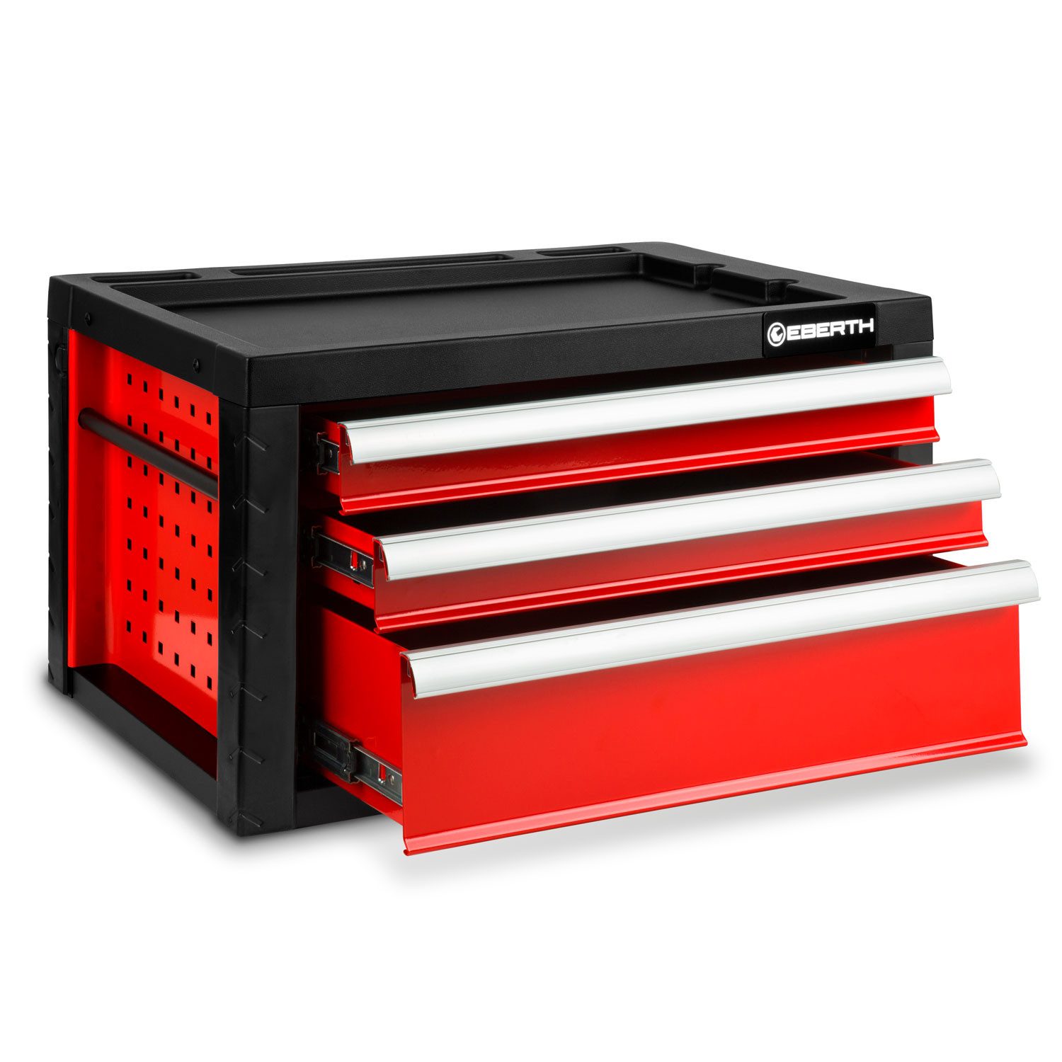 EBERTH Werkstattwagen Werkzeugkiste Leer, Werkzeugschrank Metall mit 3 Schubladen, Werkzeugbox abschließbar mit 2 Schlüsseln, Werkzeugkasten