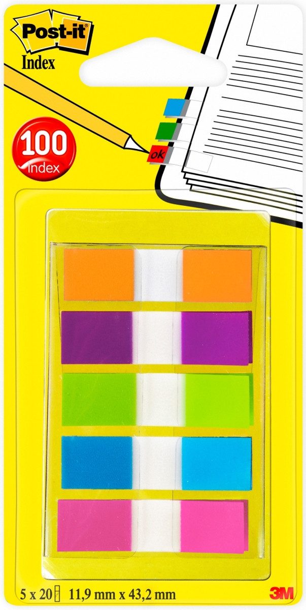 Haftnotizblock Haftstreifen Post-it Index Mini 11,9x43,2mm orange, lila, limonengrün.