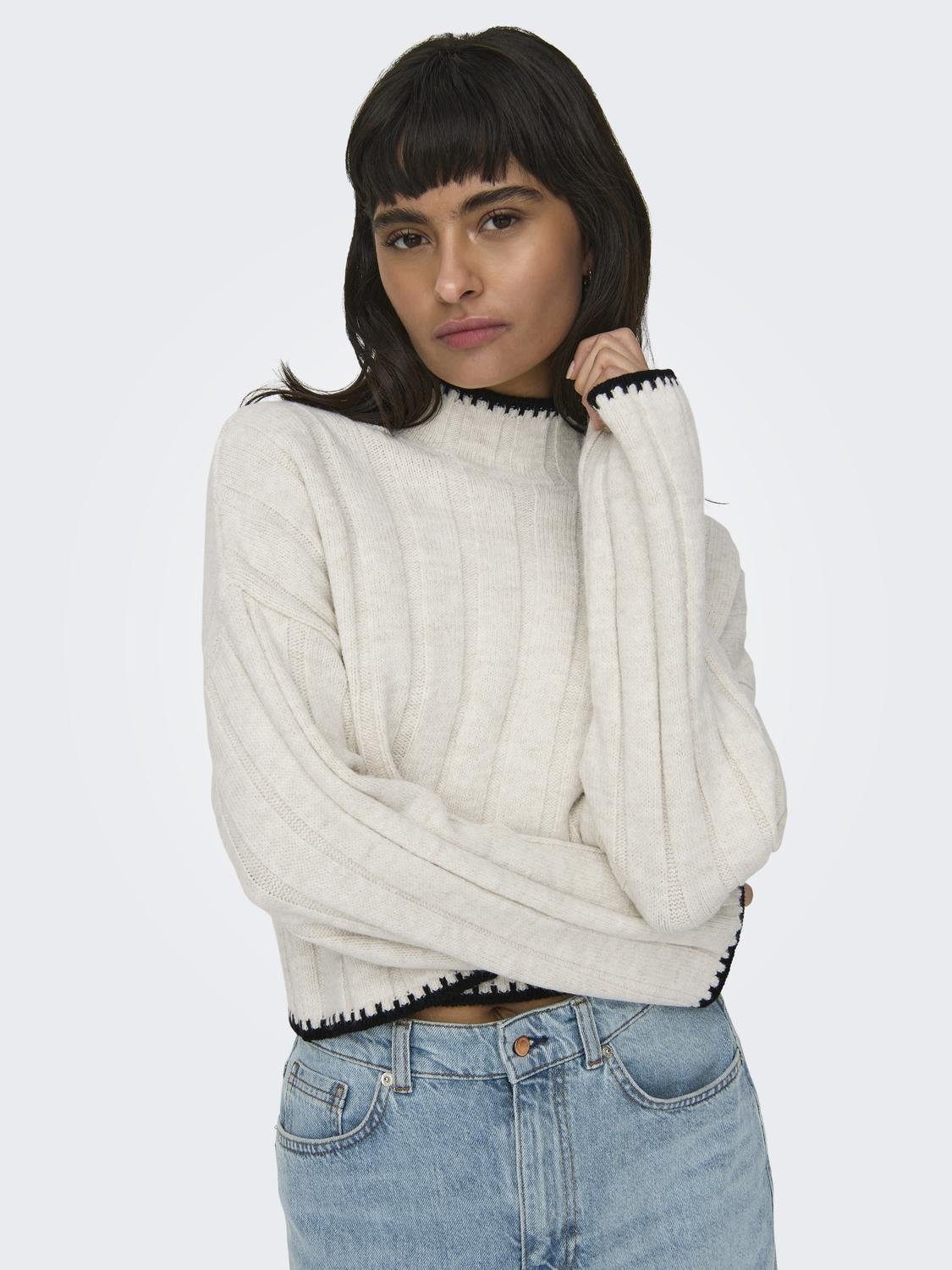 ONLY Strickpullover Strickpullover gerippt Langarm kurz tiefe Schultern ONLCHICK STITCH LS HIGHNECK KNT NOOS