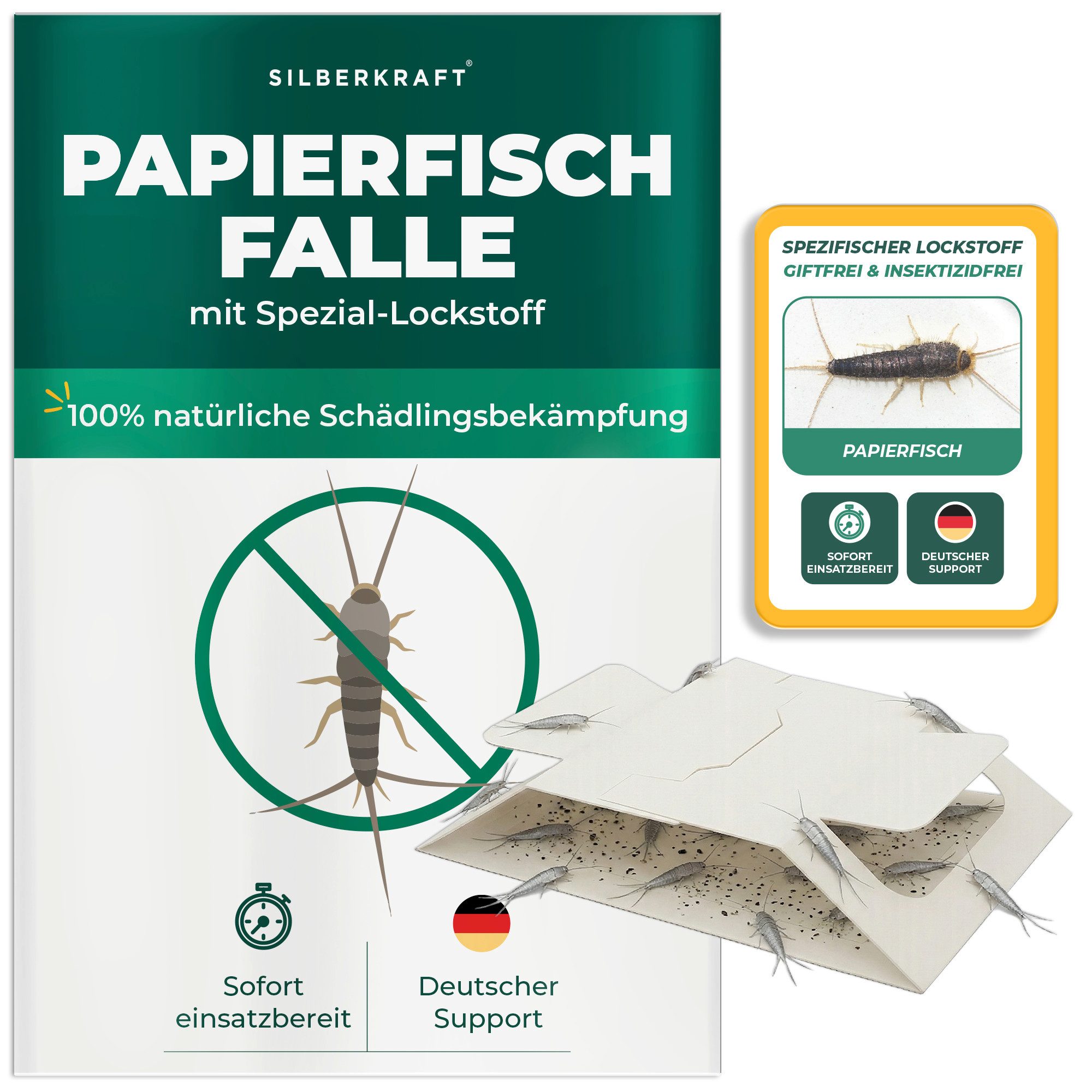 Silberkraft Insektenfalle Papierfischfalle – Universal-Klebefalle mit Lockstoff, Extrastarke Klebefläche, einfache Anwendung – Bild 3 von 5