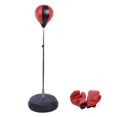 HOMCOM Punchingball Standbox Training 125/131/138/145cm höhenverstellbar Schwarz+Rot (Set, 1-tlg., mit Boxhandschuhe und Pumpe), Höhe 4-fach verstellbar