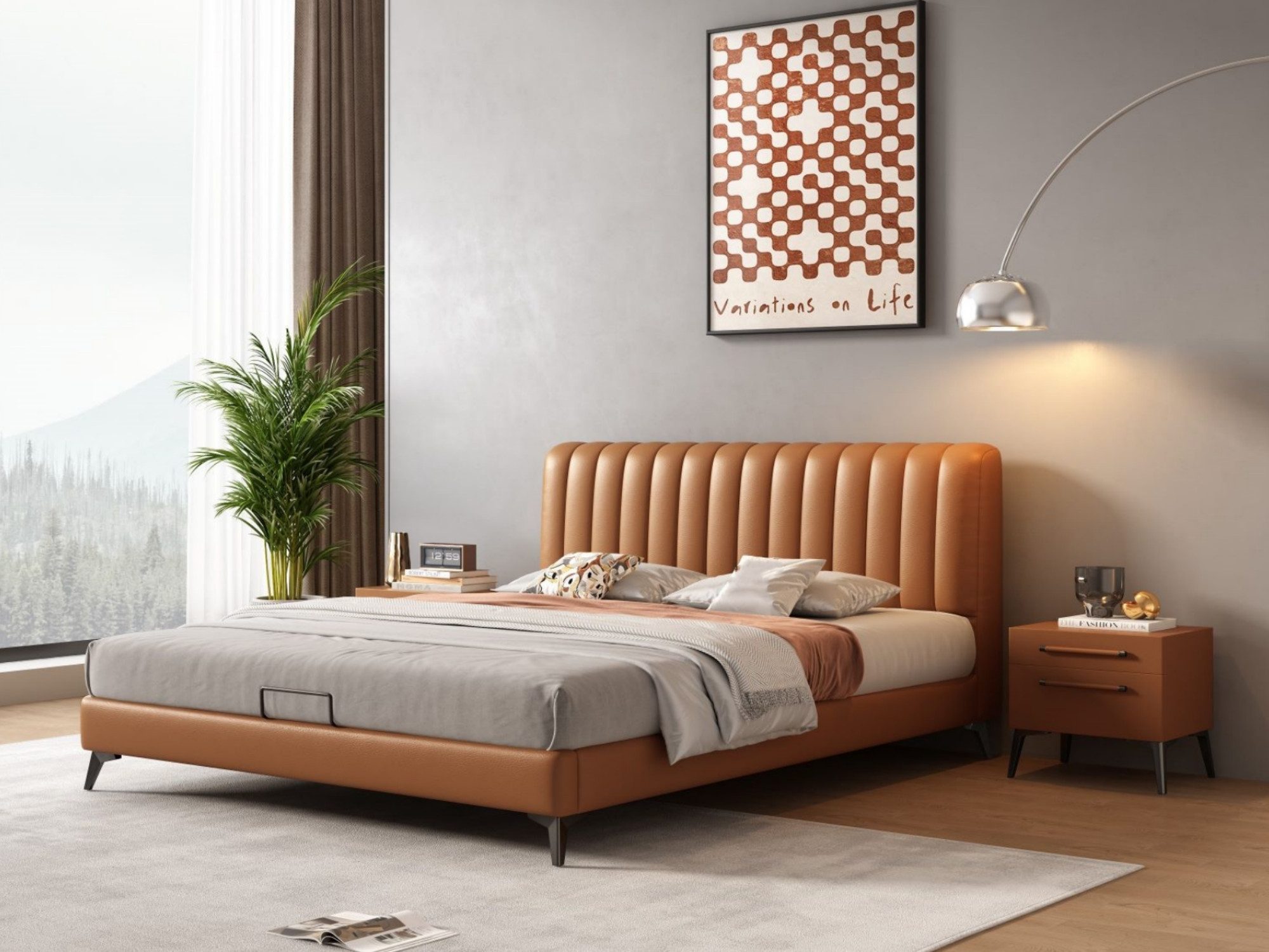 mukuhi Lederbett Polsterbett Echtleder 180x200 cm mit Steppkopfteil