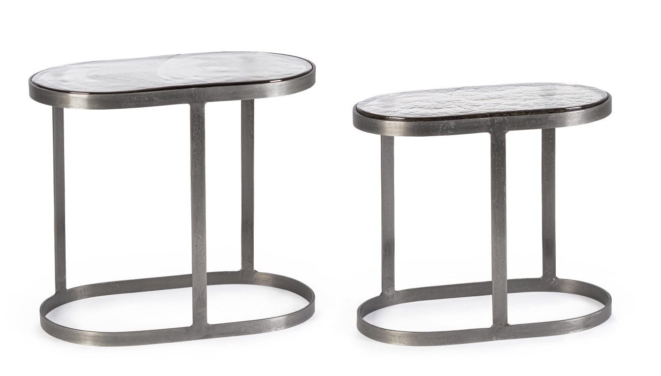 Feeling4Home Beistelltisch Zayla 2er-Set aus Metall Oval, Platte aus handgefertigtem und natürlichem Glas
