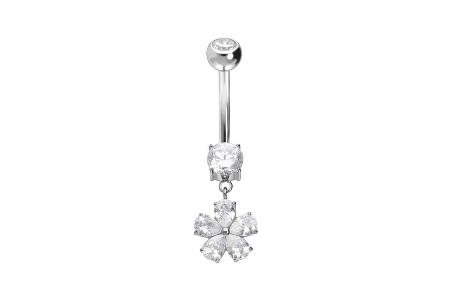 Bauchnabelpiercing Titan Bananabell mit Innengewinde KRISTALLBLUME