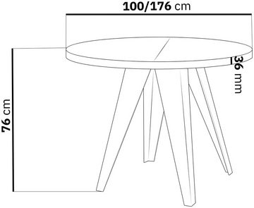 WFL GROUP Esstisch Arlo, Modern Rund Tisch mit pulverbeschichteten Metallbeinen