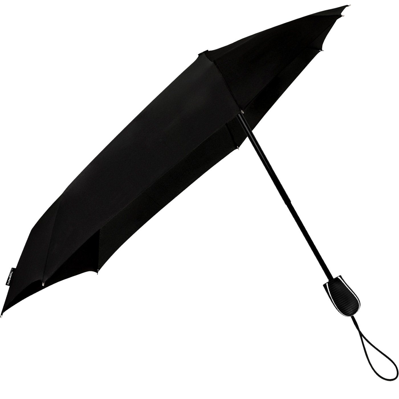 Wind, zu aerodynamischer 80 schwarz besondere seine in km/h Form durch hält Schirm Impliva STORMini bis Sturmschirm, dreht Taschenregenschirm der sich aus den
