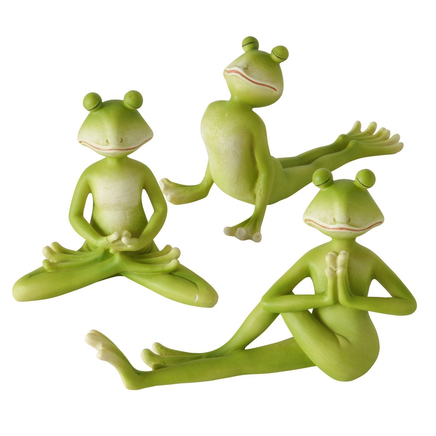 GILDE Dekoobjekt 3er Set - Handgefertigte Entspannende Froschfiguren in Yoga-Haltungen