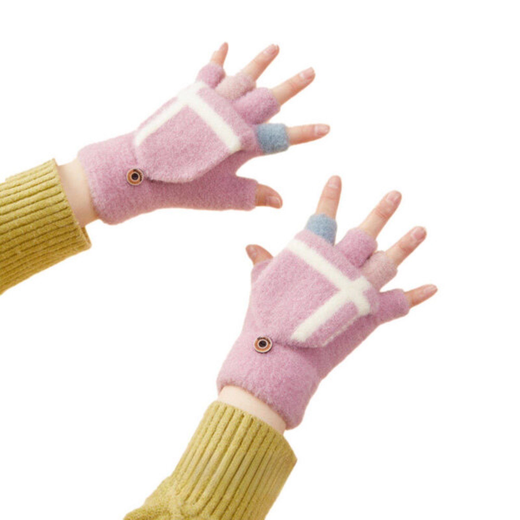 COFI 1453 Damen Winter-Telefonhandschuhe und und Knöpfe Muster Fäustlinge mit Kinder Pink für