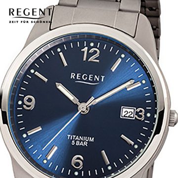 Regent Quarzuhr Regent Herren-Armbanduhr silber grau Analog, (Analoguhr), Herren Armbanduhr rund, mittel (ca. 36mm), Titanarmband