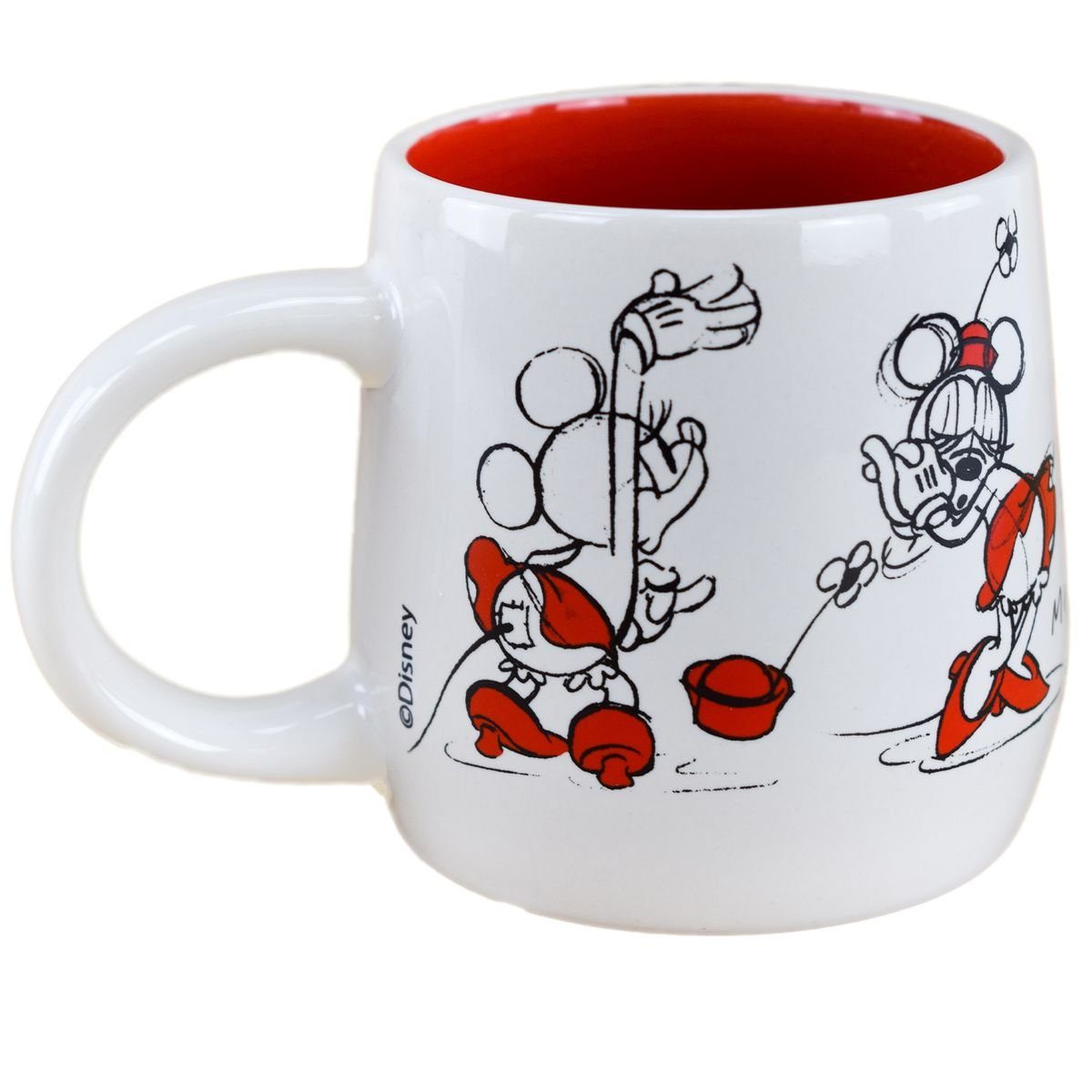 Stor Tasse Disney Minnie Mouse Design 8,7x9 ca. Keramik, als Weiß Skizze cm, / in Rot Kaffeetasse authentisches