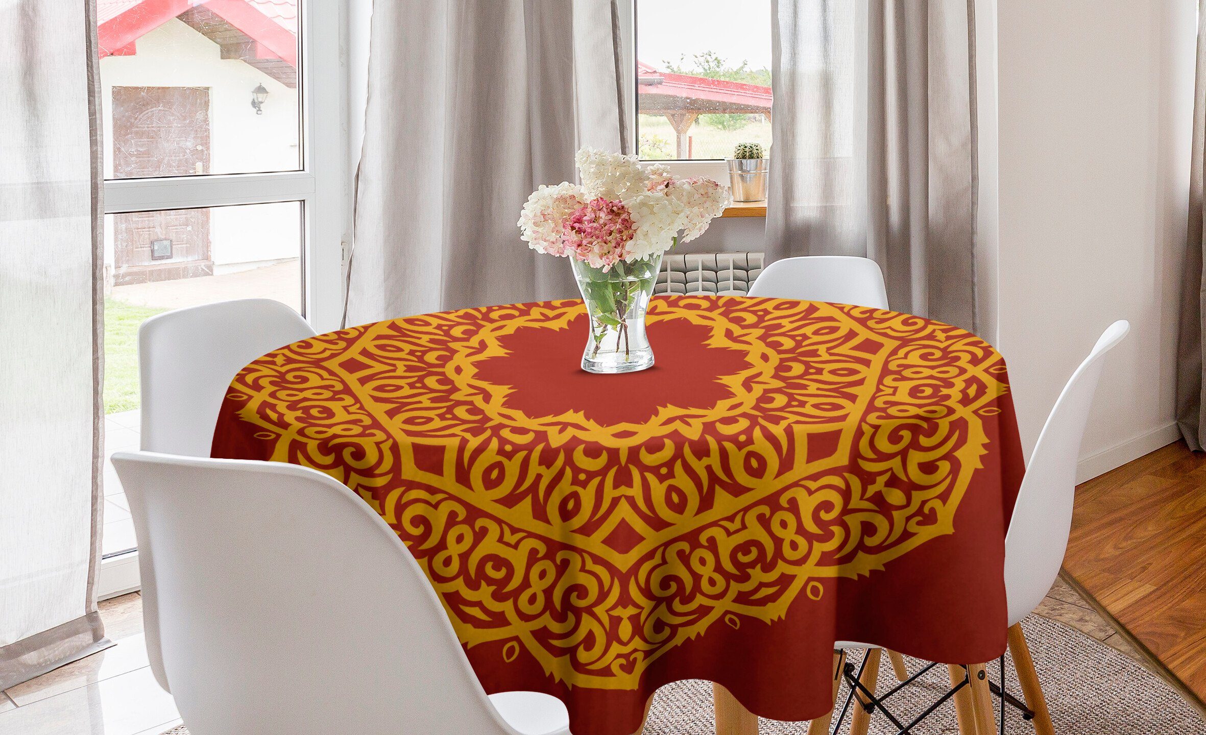 Abakuhaus Tischdecke Kreis Tischdecke Abdeckung für Esszimmer Küche Dekoration, Mandala Aztec Artanstrich Vivid | Tischdecken