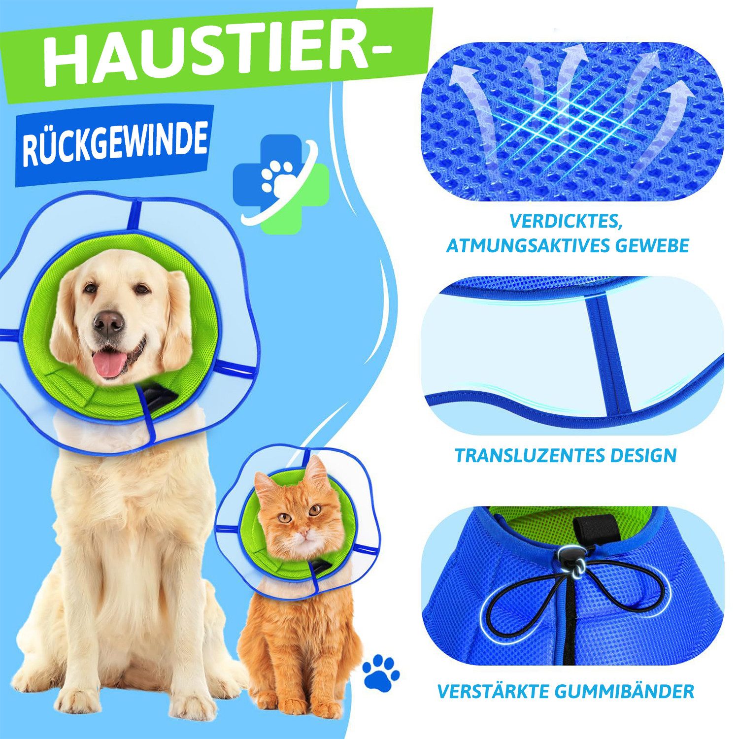 Refined Living Schutzkragen Halskrause Hund Weich, Schutzkragen Leckschutz Hund Einstellbarer, Atmungsaktive Vorbeugung von Biss- und Leckwunden, für Hunde & Katzen