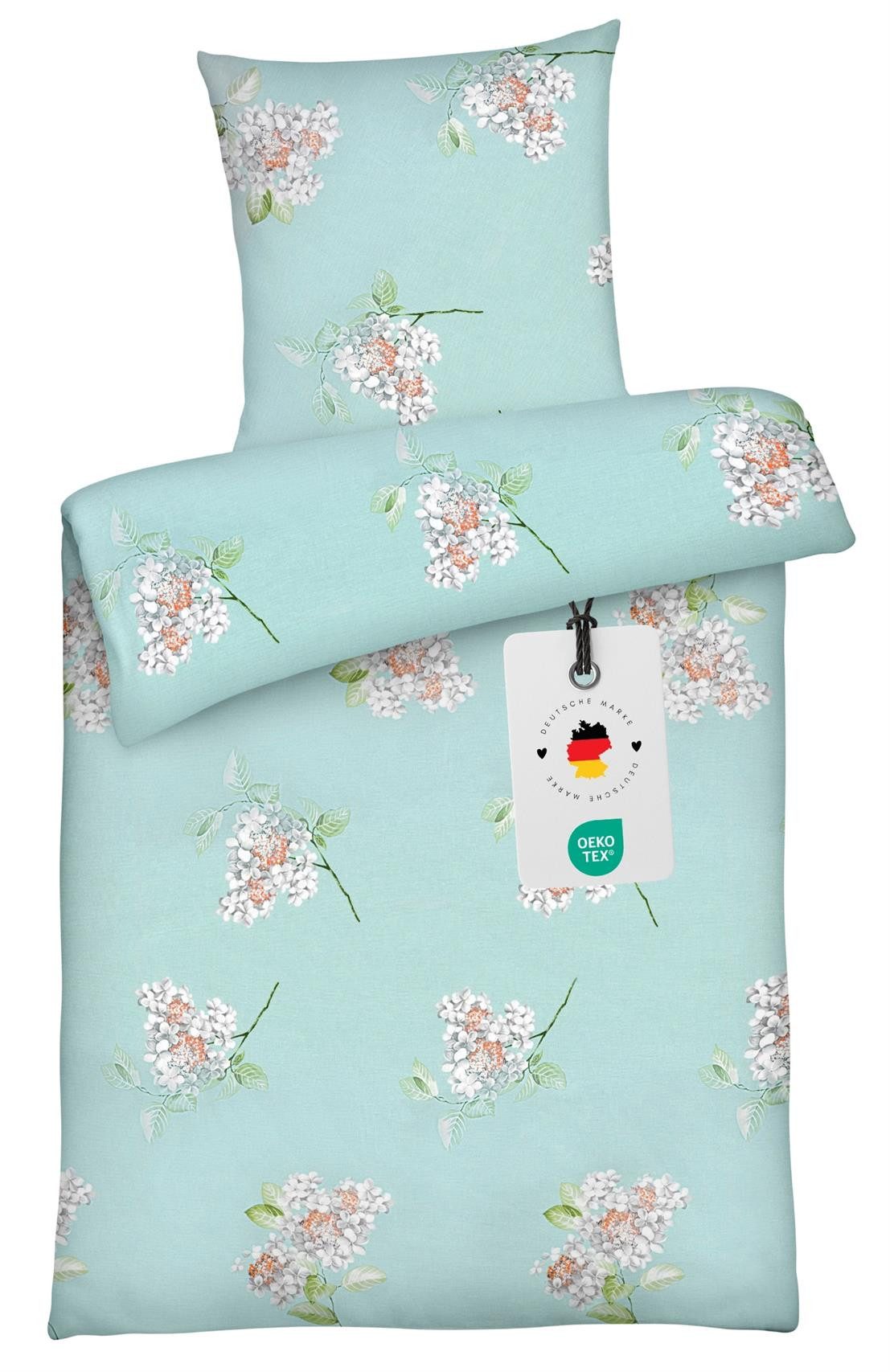 Bettwäsche Set 135x200 100% Baumwolle Renforce Bettbezug Blumen Mint geblümt