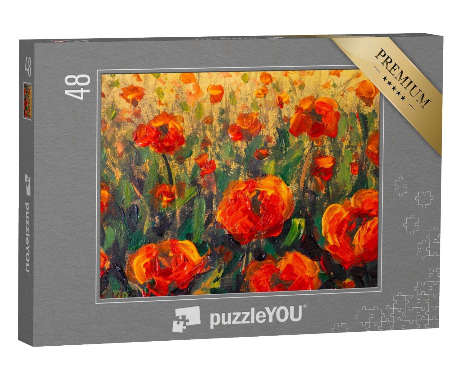 puzzleYOU Puzzle Ölgemälde: Große rote Mohnblumen, 48 Puzzleteile, puzzleYOU-Kollektionen