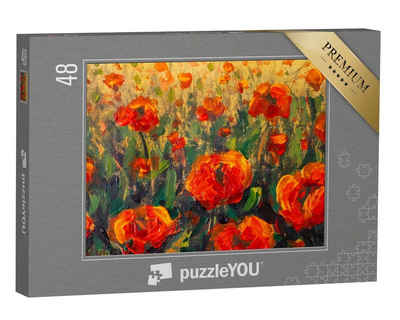 puzzleYOU Puzzle Ölgemälde: Große rote Mohnblumen, 48 Puzzleteile, puzzleYOU-Kollektionen