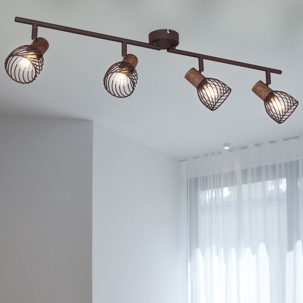 etc-shop LED Deckenleuchte, Leuchtmittel inklusive, Warmweiß, Retro Holz Decken Leuchte rost Wohn Zimmer Käfig Spot Lampe