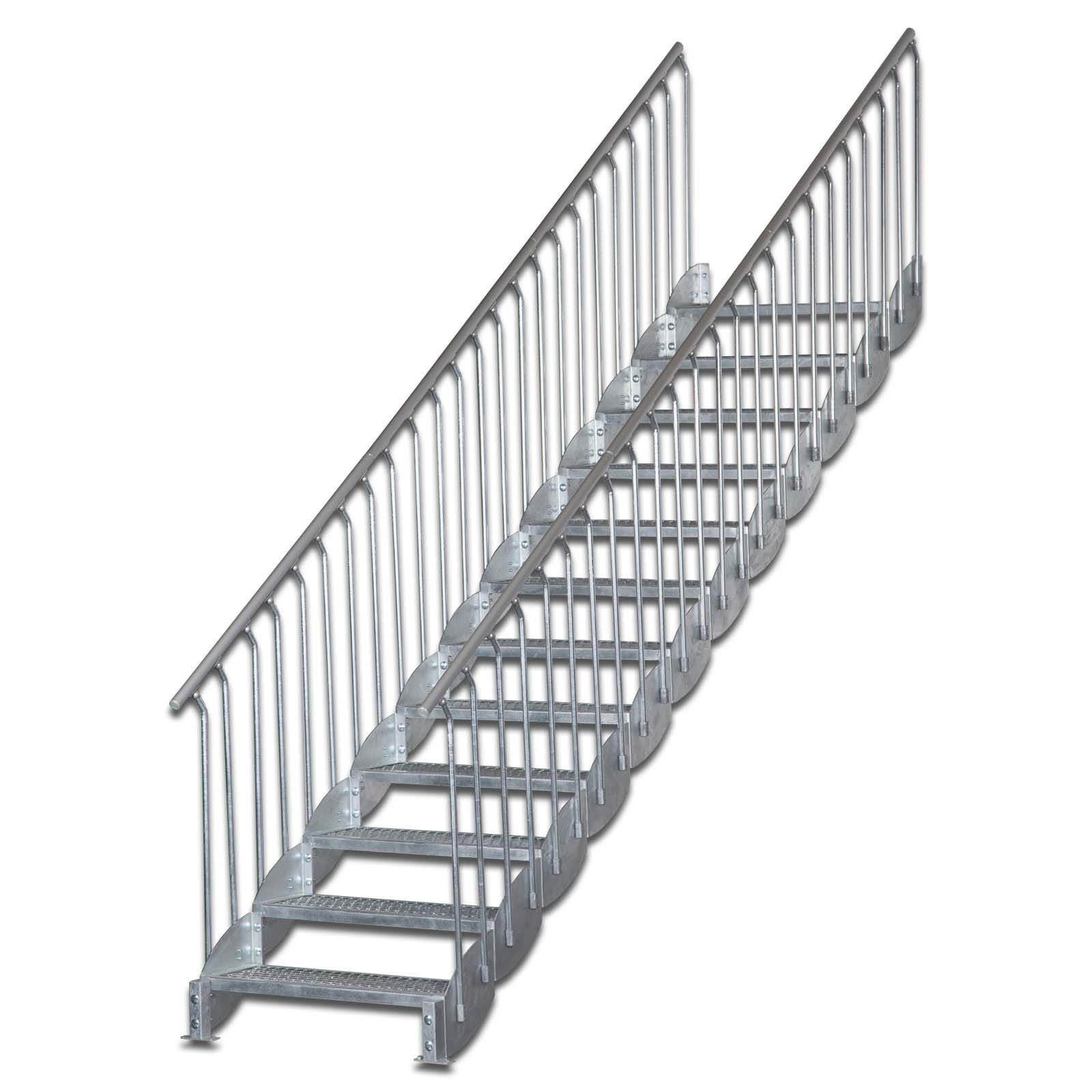 Scalant Außentreppe Wangentreppe Scarlo 1000, für Geschosshöhen bis 340 cm, (beidseitiges Geländer), Aluminium Verbindungselemente