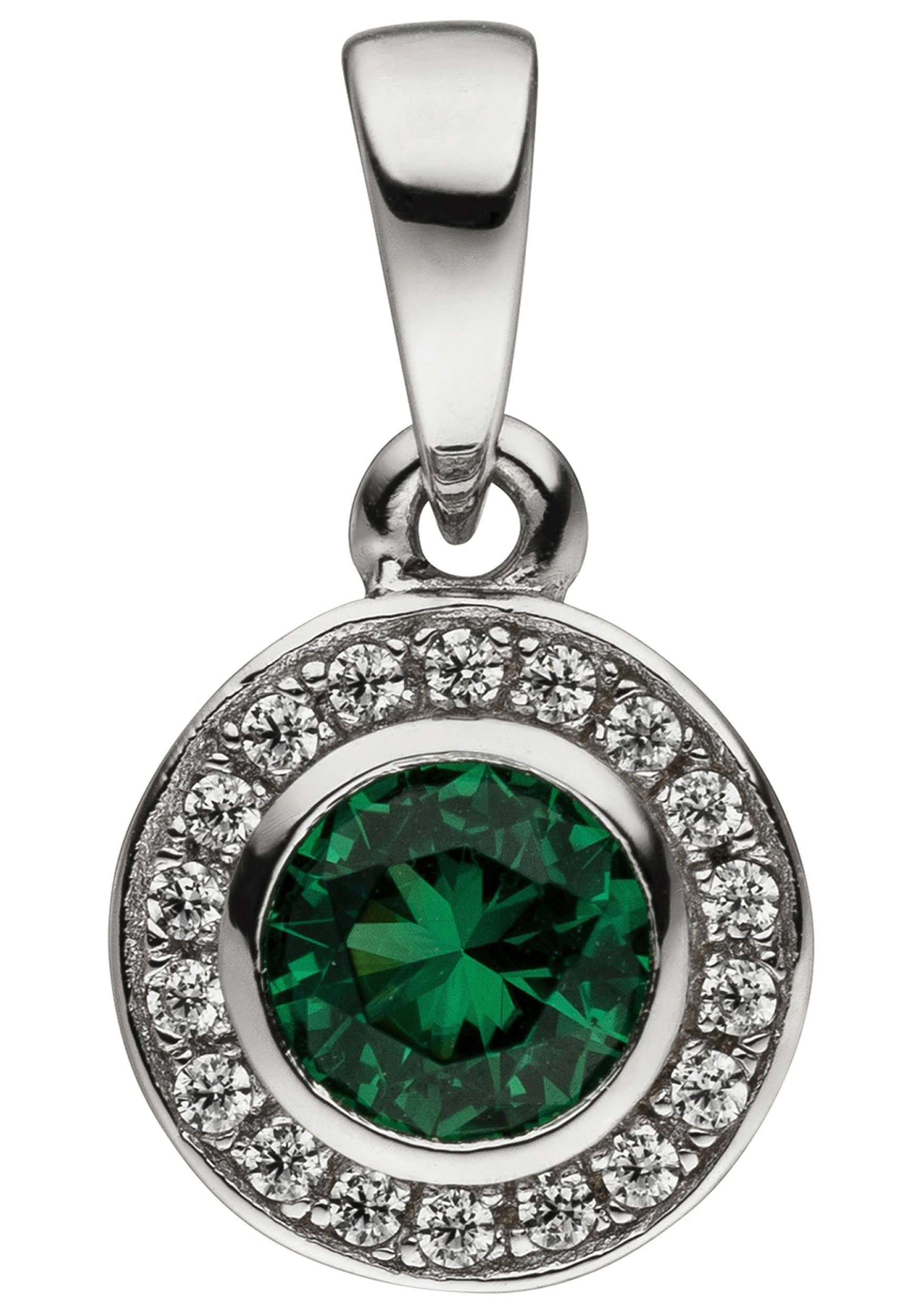 JOBO Kettenanhänger Кулон rund, 925 Silber mit Zirkonia grün und weiß