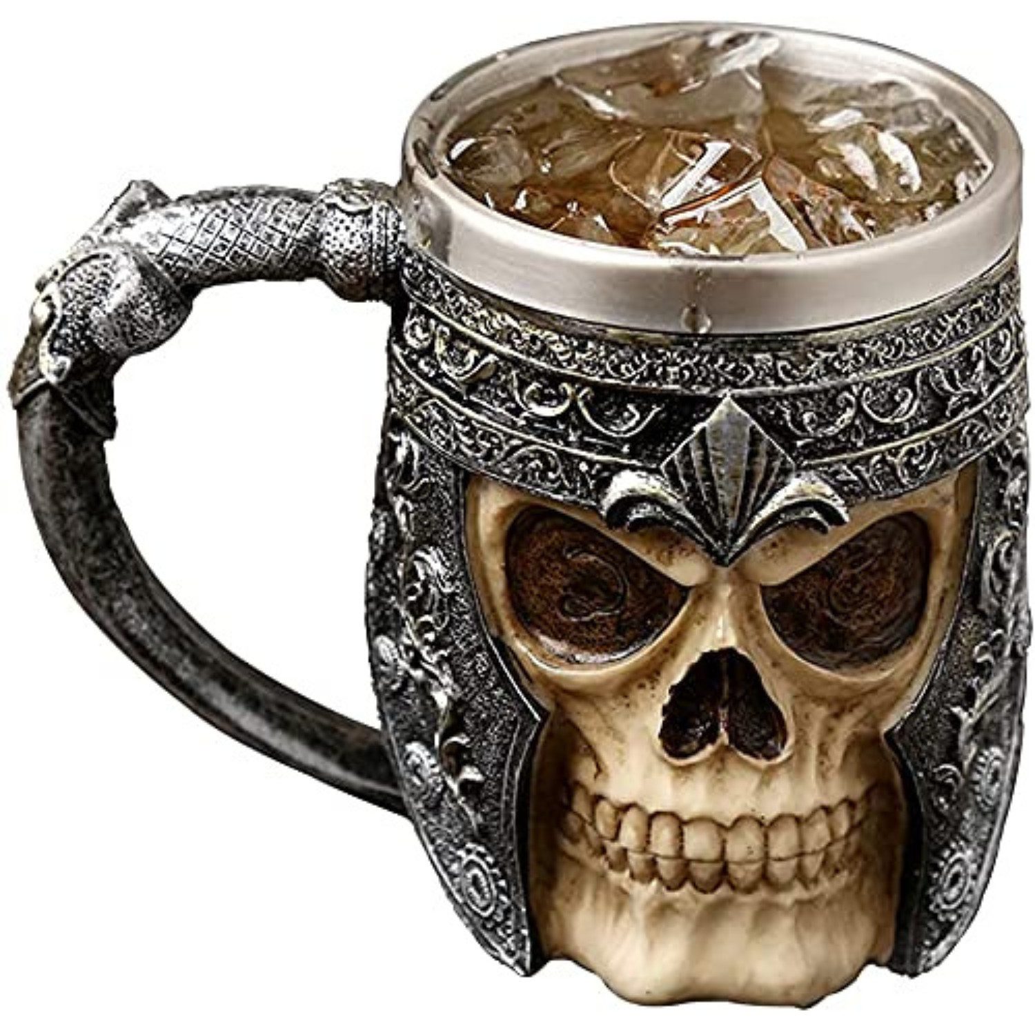 Geschenkehöhle Bierkrug 3D Totenkopf Tasse aus Edelstahl - Wikinger Skull Head Schädel Becher, 400 ml purer Genuss – ob eisgekühlt oder feurig heiß
