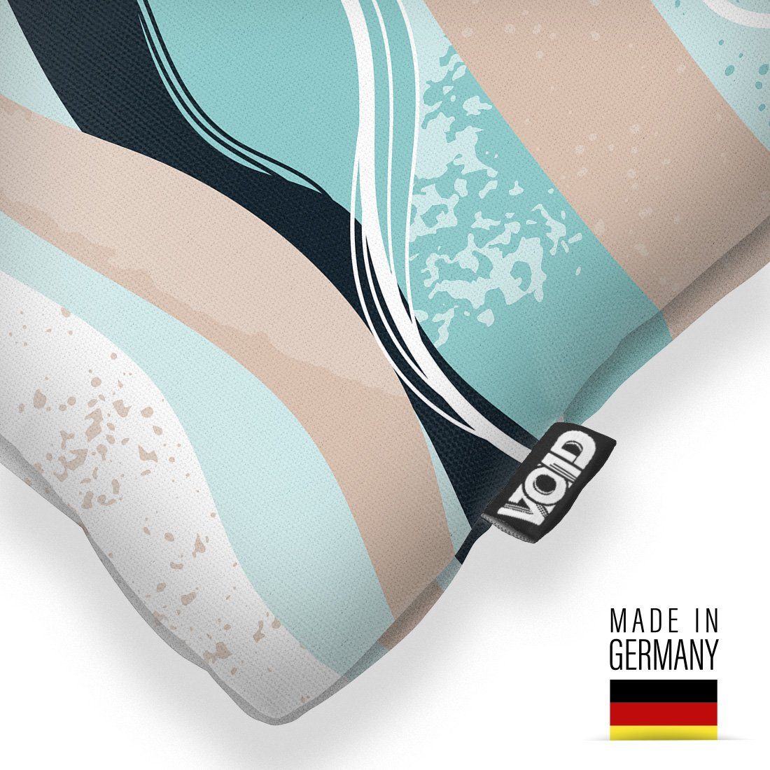 Kissenbezug, Zeichnung artwork malerei Stück), Frühling (1 textur VOID Urlaub blau Meer wellen Sofa-Kissen Strand kunstvoll bunt abstrakt Flecken Sommer