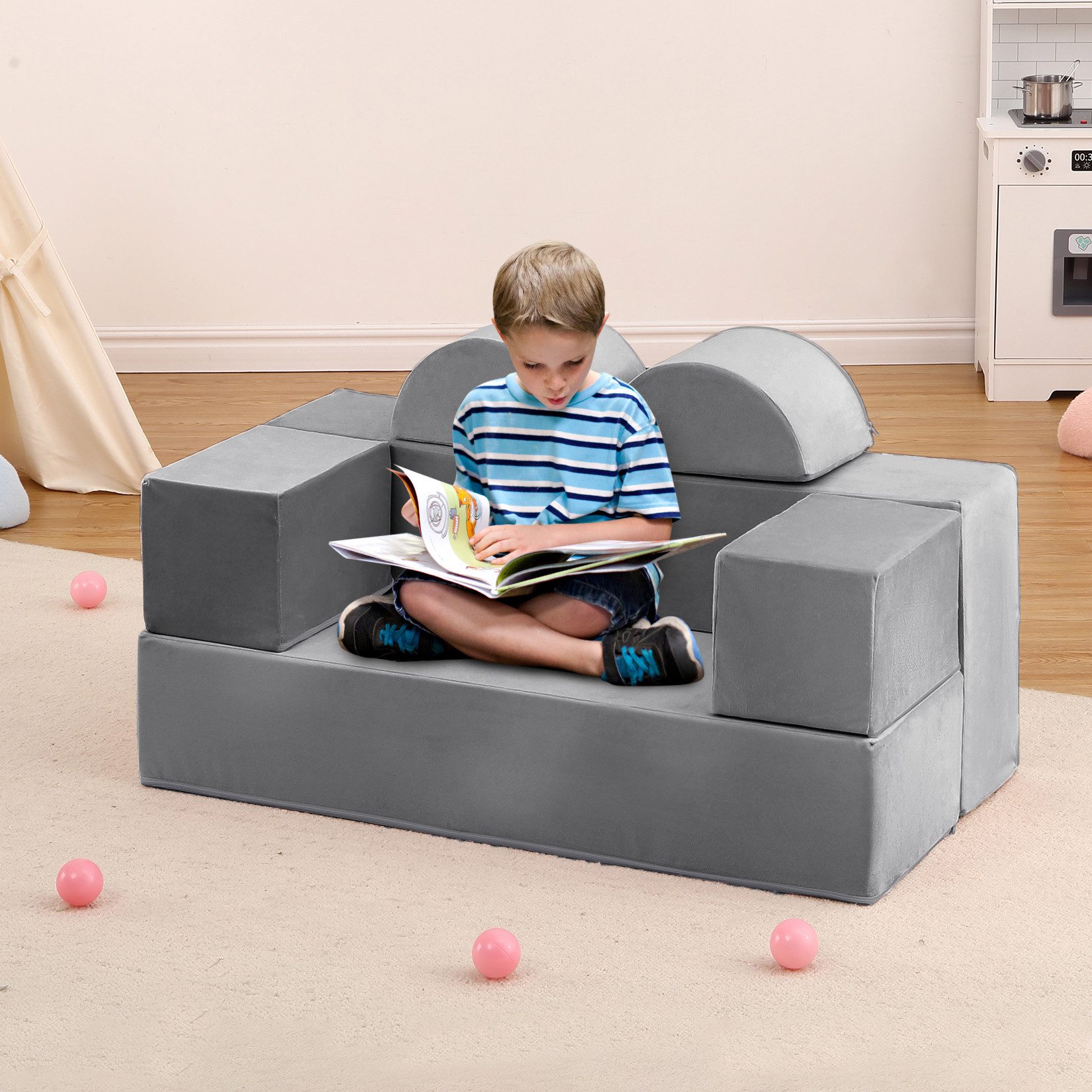 GarveeMore Kindersofa 6-teilig–Spielsofa Spielcouch Modulare Kinderspielcouch für Kinder