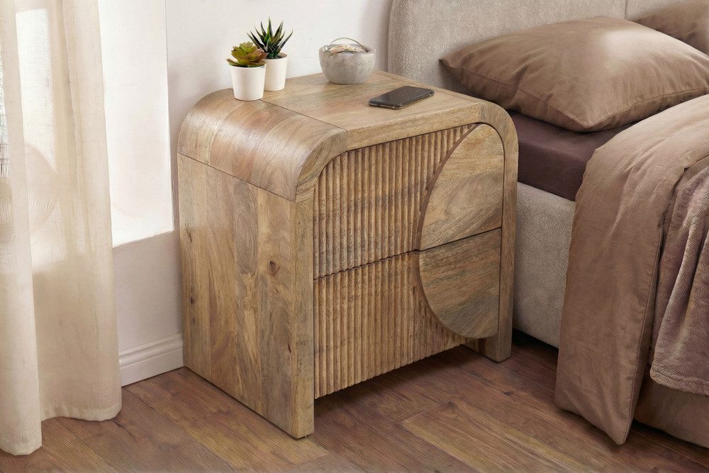 riess-ambiente Nachttisch ART DECO 50cm cream finish beige - Mangoholz, mit Schubladen, kompakt (Einzelartikel, 1-St), Massiver Beistelltisch - ideal für Boho-Schlafzimmer und Wohnbereiche