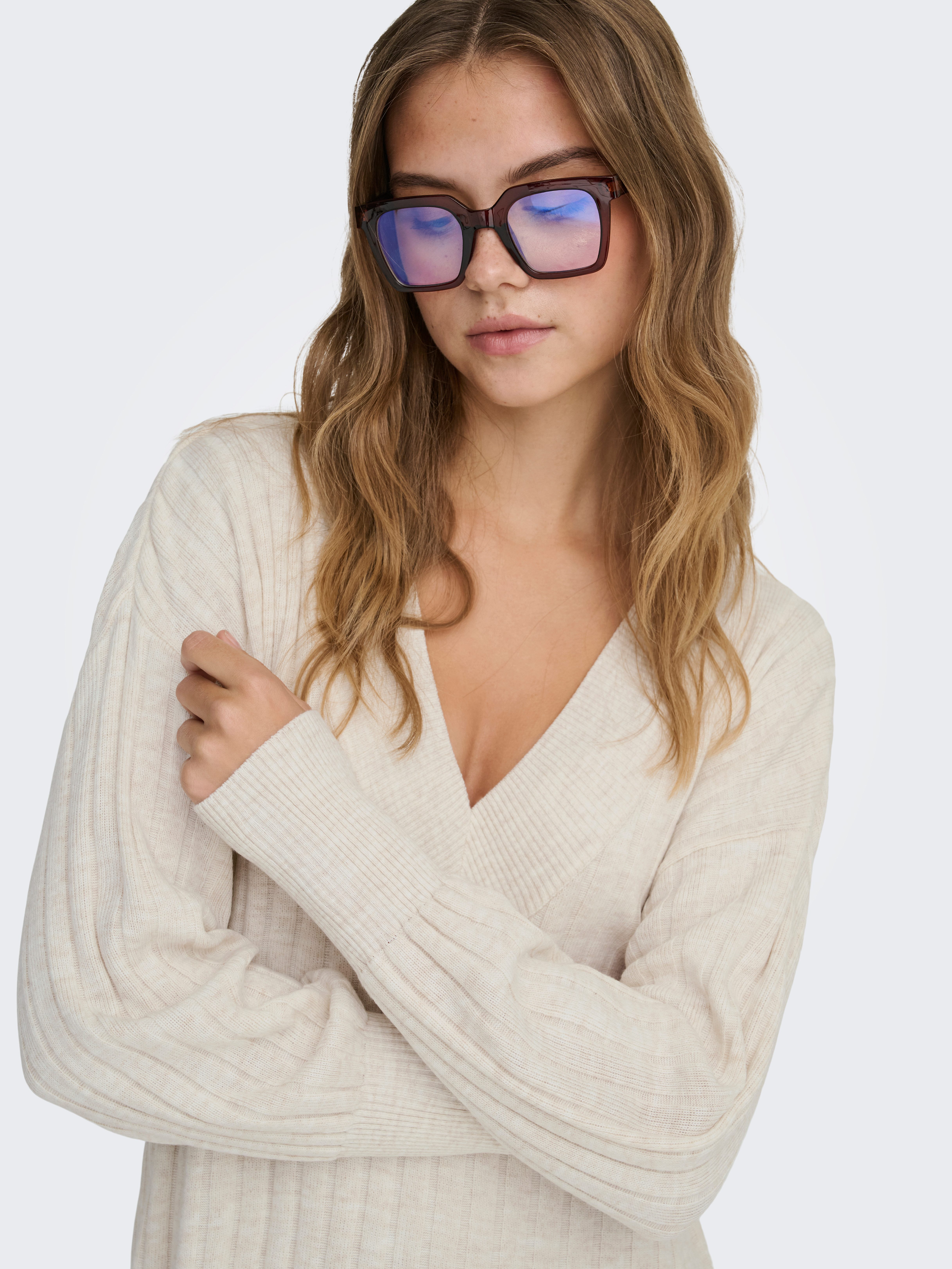 ONLY Strickkleid ONLNEW TESSA L/S MIDI V DRESS mit tiefem V-Ausschnitt mit breiter Blende