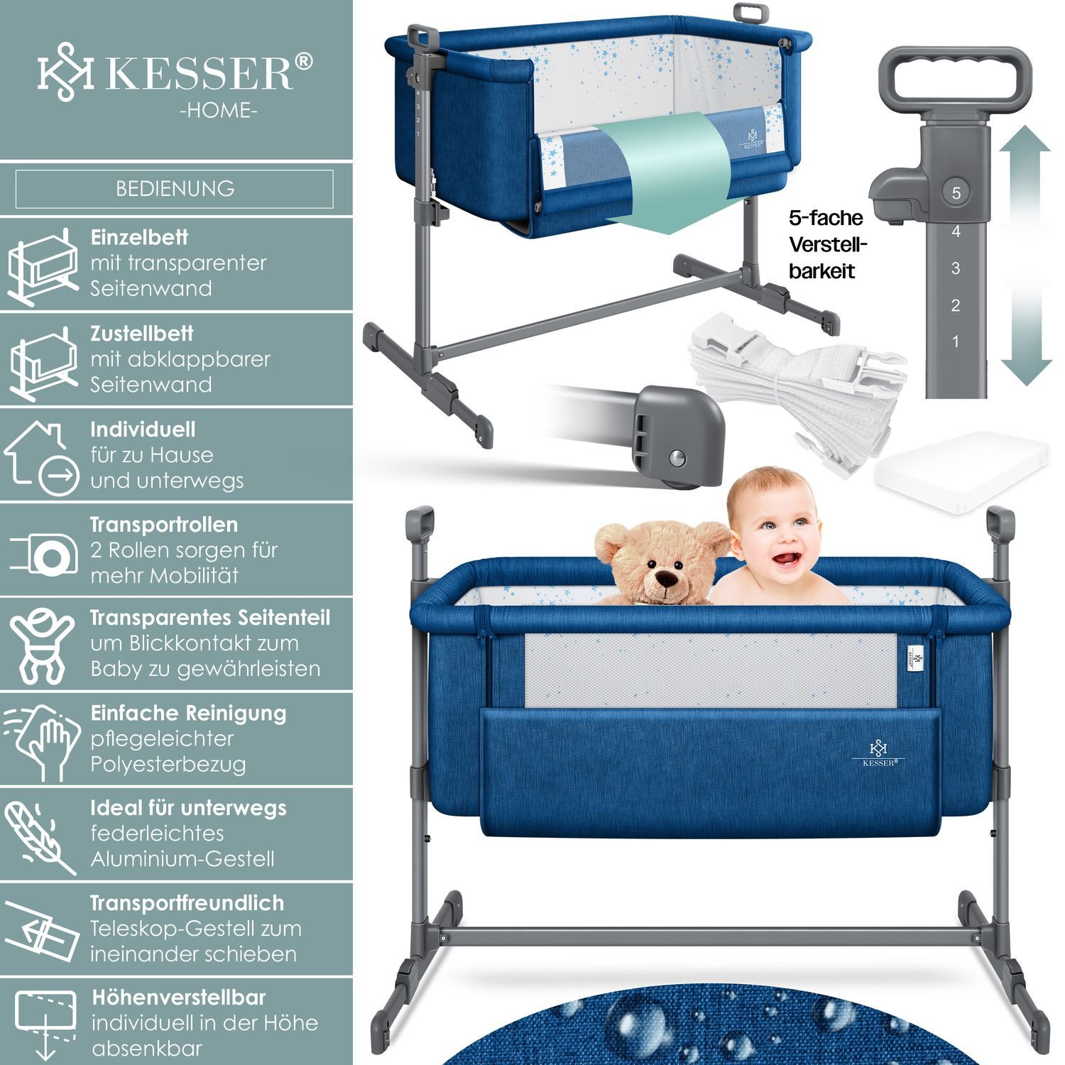 KESSER Kinderbett, Zustellbett Hubi 3in1 Baby Beistellbett Reisebett Babybe günstig online kaufen