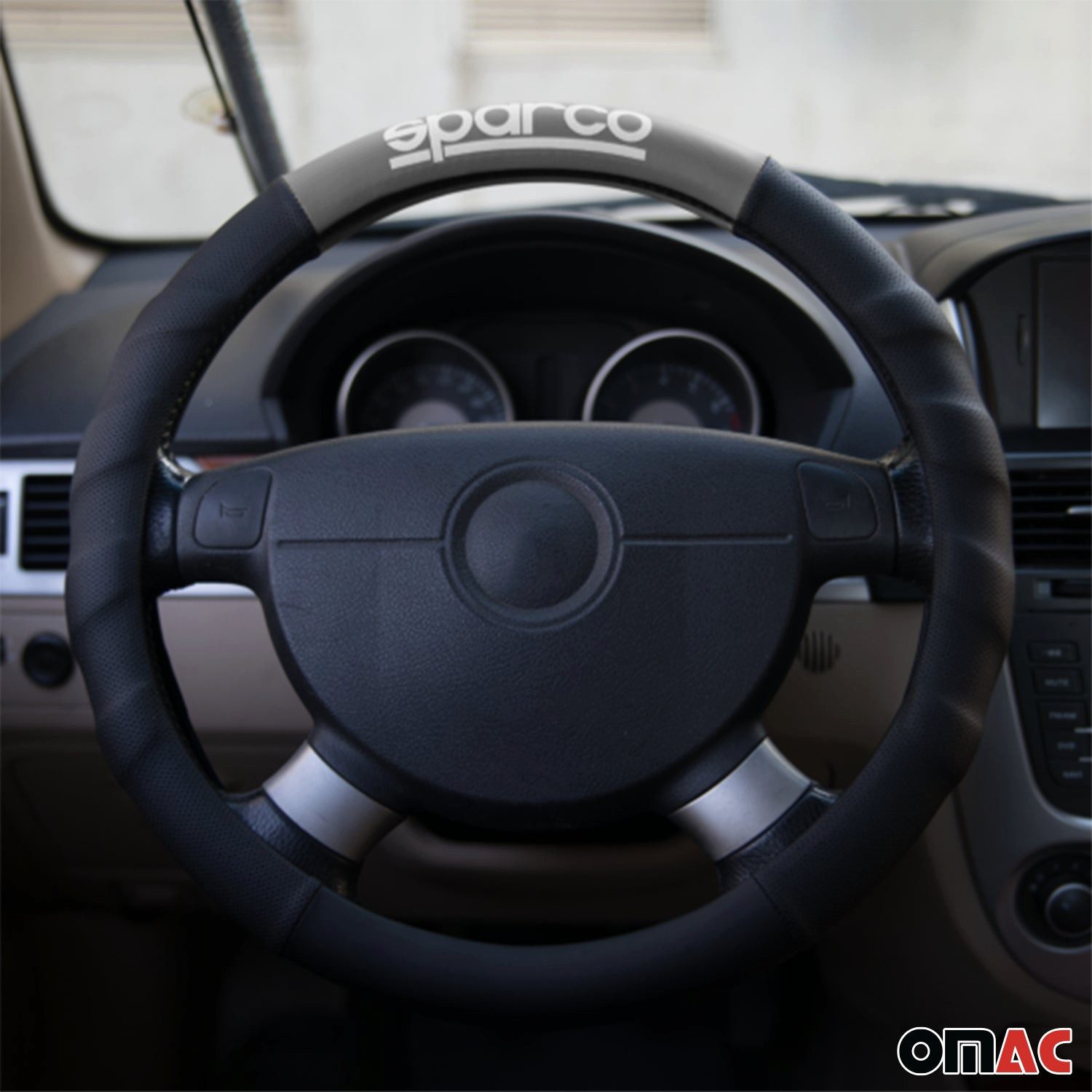 OMAC Steering Wheel Cover SPARCO Shoulder Pad Set Universal Steering Wheel Protector Black Grey, Odorless, Easily Adjustable, Flexible