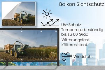 MuchoWow Balkonsichtschutz Traktor - Anhänger - Mais - Grün - Landleben (1-St) Balkonbanner, Sichtschutz für den Balkon, Robustes und wetterfest
