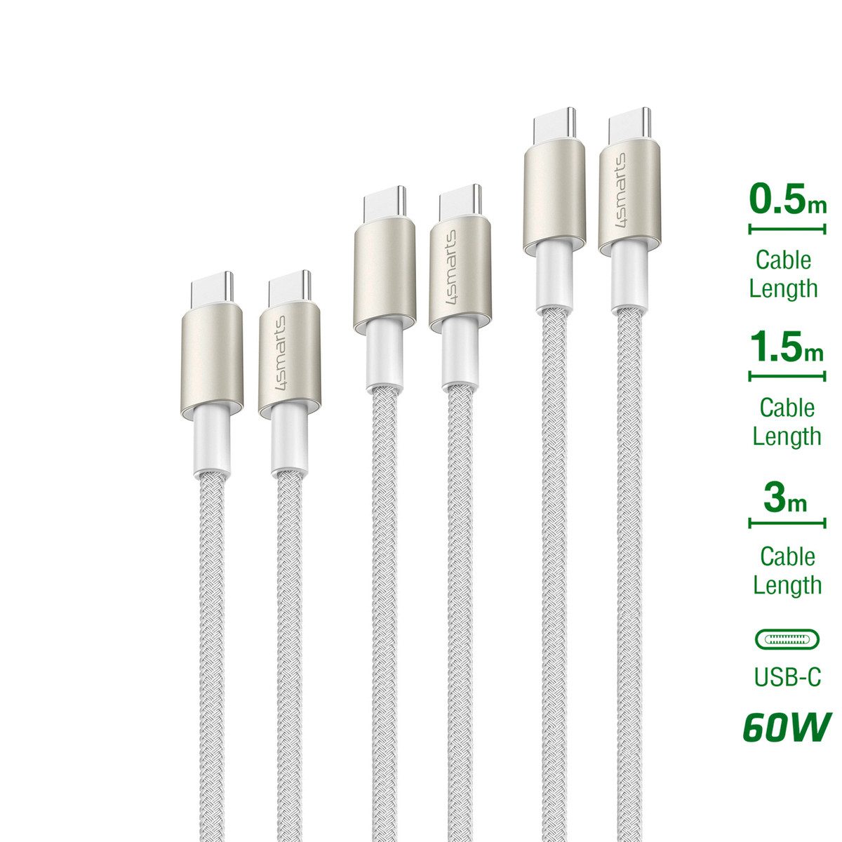 4smarts 4smarts USB-C auf USB-C Kabel PremiumCord 60W 3erS Induktions-Ladegerät