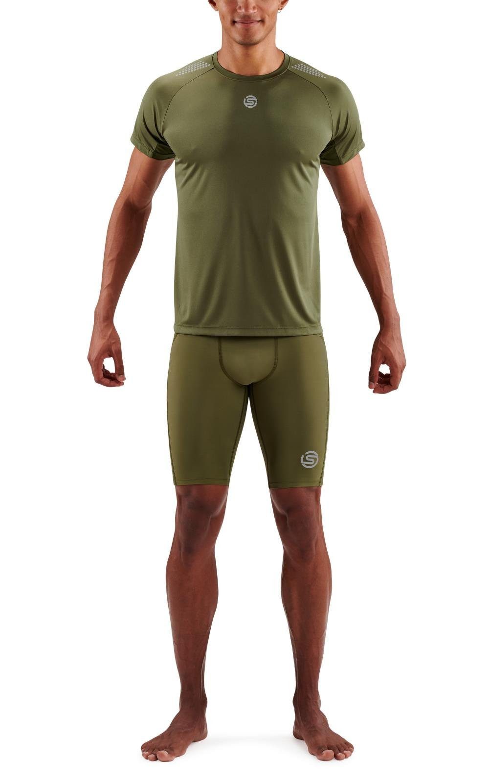 Skins T-Shirt 3-Series (100% Polyester, Mesh-Einsätze) khakigrün Herren