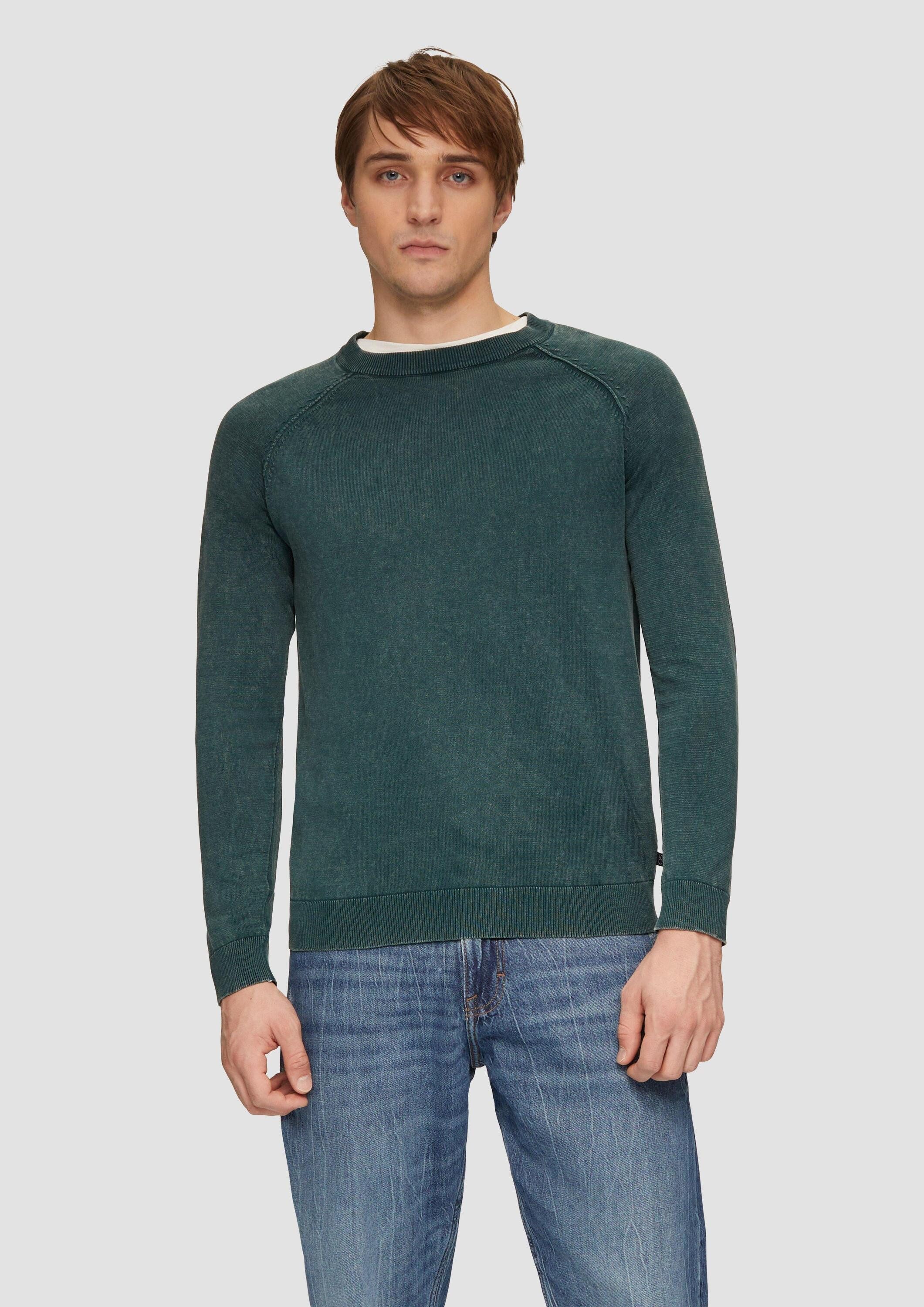 QS Longpullover Strickpullover Baumwollpullover im Used-Look günstig online kaufen