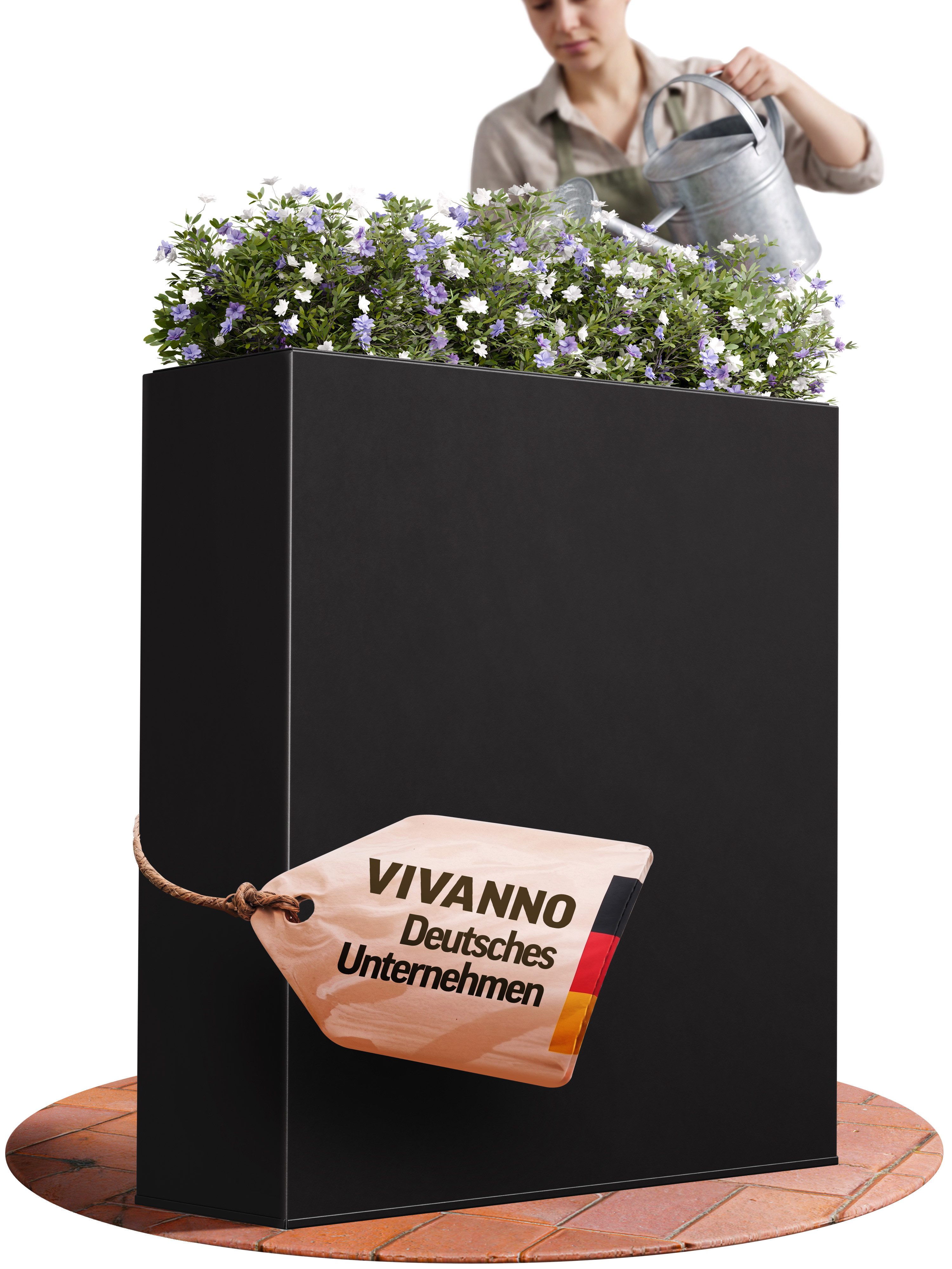 VIVANNO Pflanzkübel pulverbeschichtetes Stahlblech ELEMENTO Kasten - Schwarz Matt (1 St), 75x25x90 cm
