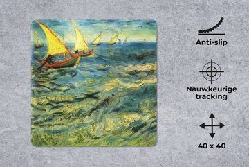 MuchoWow Gaming Mauspad Fischerboote auf See - Gemälde von Vincent van Gogh (1-St), Mousepad mit Rutschfester Unterseite, Gaming, 40x40 cm, XXL, Großes
