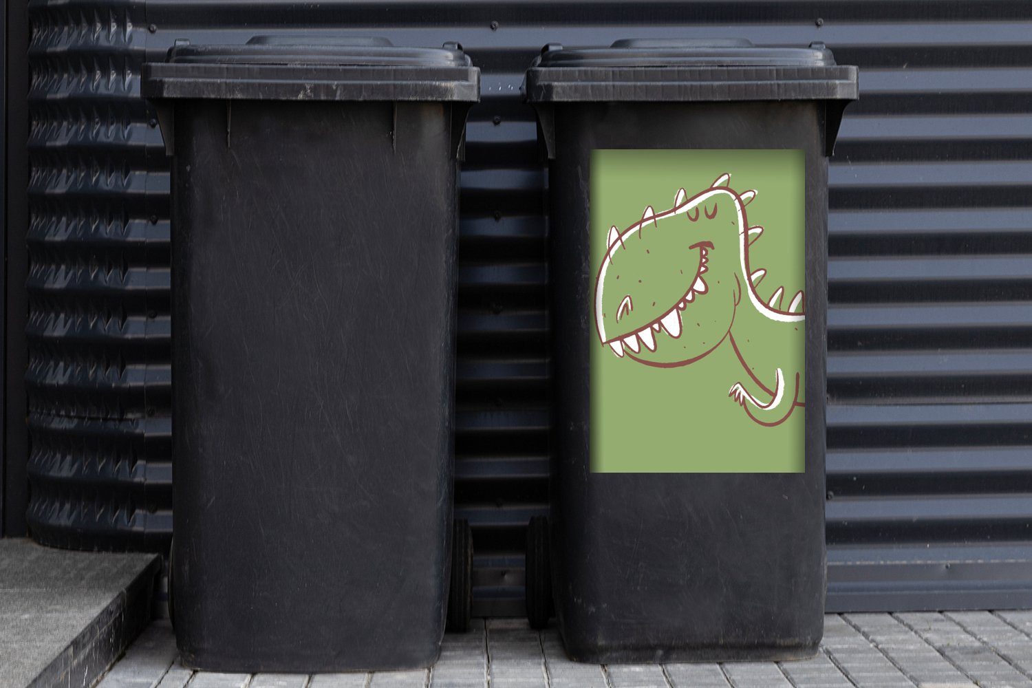 Wandsticker Container, St), Mülleimer-aufkleber, - - Kinder Tiere Zeichnung Sticker, - - Mülltonne, Grün Abfalbehälter (1 Dinosaurier MuchoWow Kinder -
