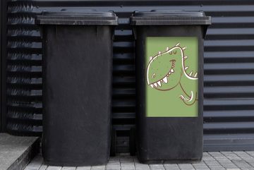 MuchoWow Wandsticker Dinosaurier - Tiere - Grün - Zeichnung - Kinder - Kinder (1 St), Mülleimer-aufkleber, Mülltonne, Sticker, Container, Abfalbehälter