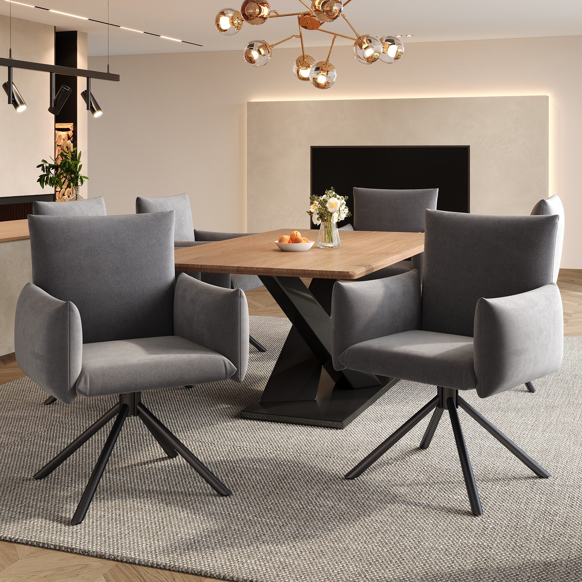 Flieks Esszimmerstuhl 360° drehbar (6 St), 6er Set Polsterstühle Drehstuhl günstig online kaufen