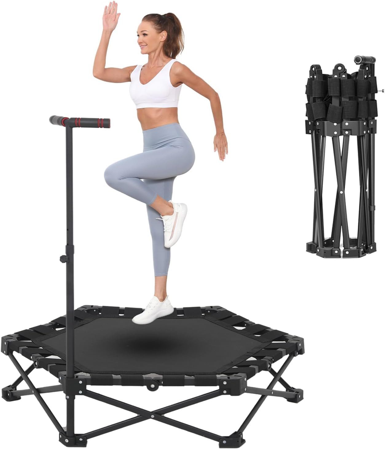 Warmounts Fitnesstrampolin, Ø 85 cm, (1 tlg), Mini-Trampolin mit Haltegriff, Klappbar, Indoor-Fitness, bis 150kg