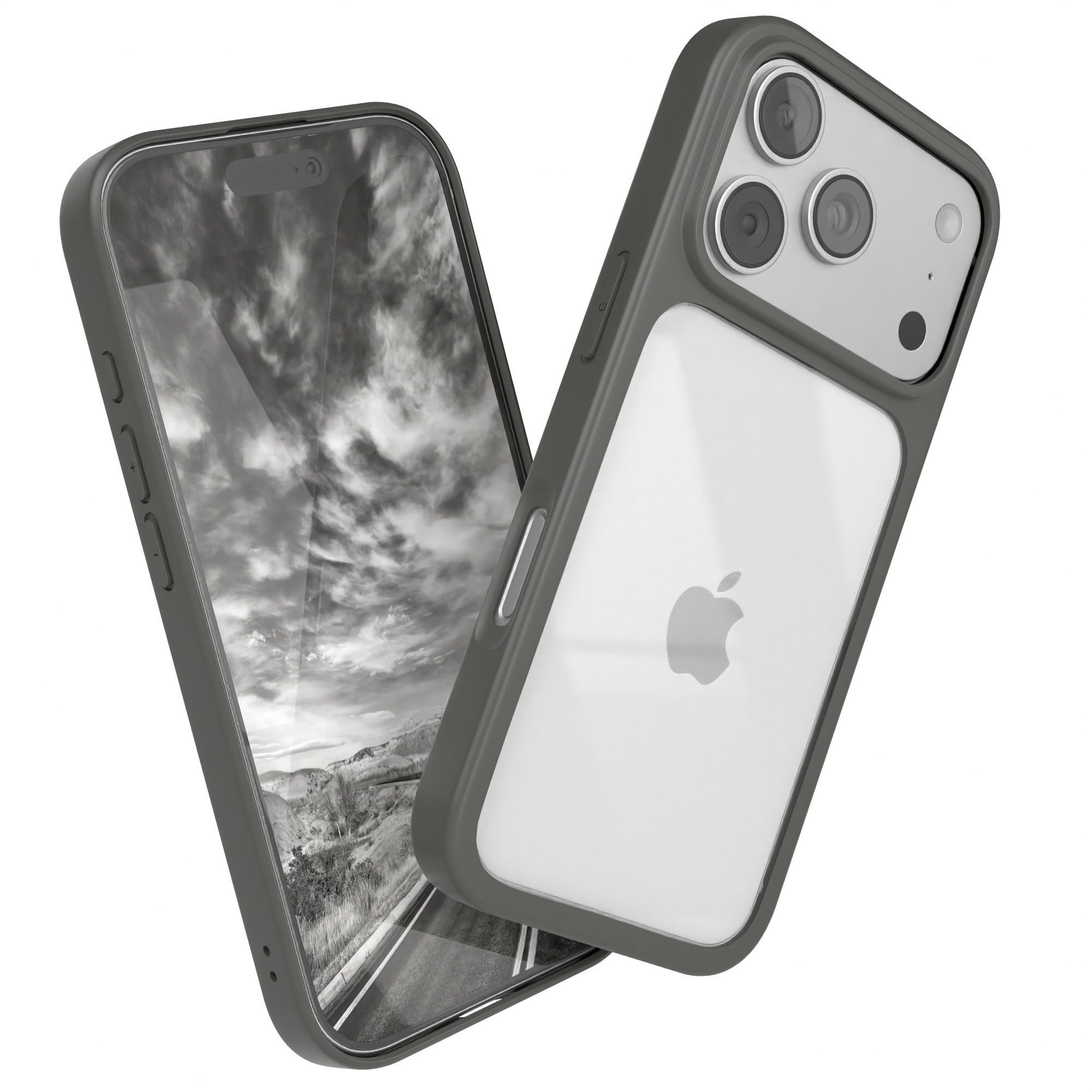 EAZY CASE Handyhülle Bumper Case für Apple iPhone 17 Pro 6,3 Zoll, Schutzhülle mit Kameraschutz transparent stoßfestes Backcover Grau